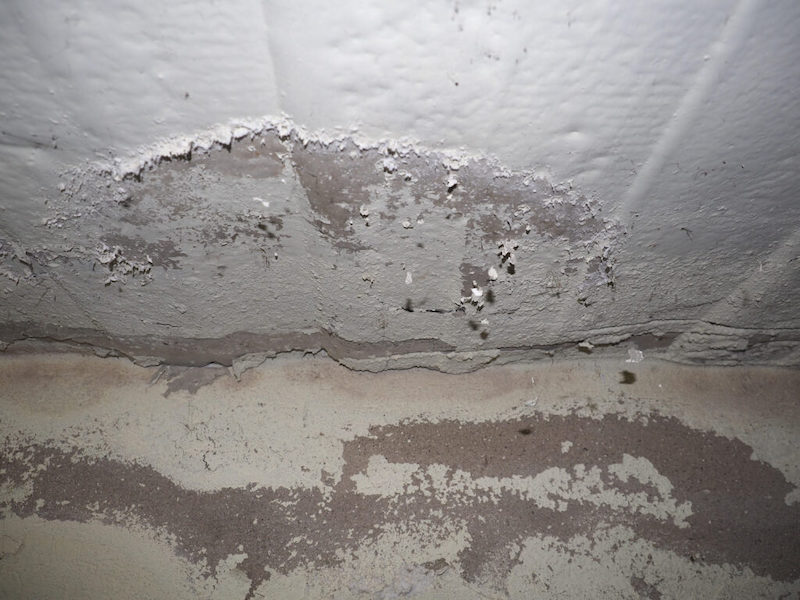 Exemple de dommages muraux causés par l'humidité et la condensation sur le mur et le plafond