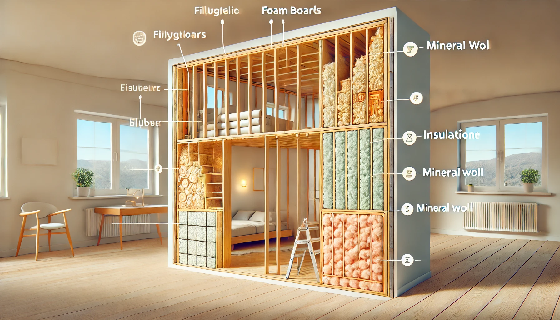 image de Matériaux pour l'isolation de l'intérieur créée par AI à des fins d'illustration